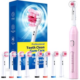 Cepillo de dientes eléctrico giratorio para adultos con 8 cabezales (2 tipos), 4 modos de limpieza profunda Cepillo de dientes eléctrico Temporizador inteligente de 2 minutos (Rosa, p1)