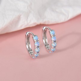 Tiny Mini Opal Huggie Hoop Earrings Upper Ear Cartilage Helix Silver Minimalist Simple Small 6mm Light Blue opal Hoop Earrings