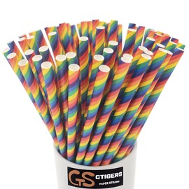CTIGERS Pajitas de papel arcoíris para bodas, fiestas, verano, playa, cóctel, baby shower, biodegradables, caja de 100 unidades