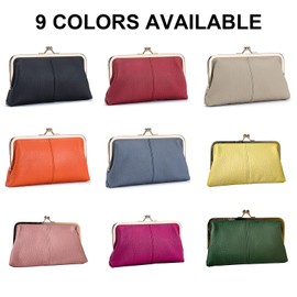 mpeak filters Vintage Kiss Lock Wallet for Women, Genuine Leather Multi-card Slots Card Holder Clutch Purse Travel Wallet (Rose Violet)