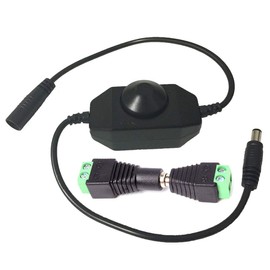 TronicsPros DC 12V-24V 3A LED Strip Dimmer Switch LED Tape Dimmer Controller PWM Inline Rotary Dimmer 5.5mm x 2.1mm DC Jack for SMD 5050 3528 2835 5630 LED Ribbon LED String Light, Black, 14.7" Long