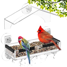 Window Bird Feeders, Clear Bird Feeder Window, Adjustable Roof Transparent Bird House with 5 Extra Strong Suction Cups Rainproof Bird Feeder for Outside Removable Acrylic Birds Feeders