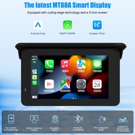 Wireless CarPlay for Motorcycle 5 Inch Touchscreen with Wireless Android Auto, IP67 Waterproof Screen Portable Car Play with DVR, Bluetooth, GPS Navigation via CarPlay/AA for Motorbike, 32G TF Card