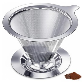 Stainless Steel Pour Over Coffee Dripper, Paperless Reusable Cone Coffee Filter with Ultra Fine Micro Mesh, Pour Over Coffee Maker for Single Cup Brew, Non-slip Stand for Perfect Extraction, 1-4 Cups