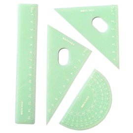 Morices 4 Pcs Jelly Color Geometry Rulers, Triangle Ruler Protractor Plastic Ruler with Clear Scale, Translucent Math Rulers Drafting Measuring Tool with Storage Box for Home School Use (Green)