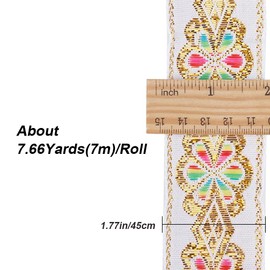 CABODYALS White Jacquard Ribbon Floral Pattern Embroidery Woven Boho Ribbons Tape Gold Edges Vintage Ethnic Embroidered Fabric Applique Trim Bulk for Sewing Making Clothes Home Decoration DIY Crafts