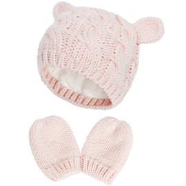 Malaxlx Baby Infant Winter Beanie Hat Mittens Set Warm Knitted Hat Glove Set for 3-6 Months Baby Girls Boys (Pink)