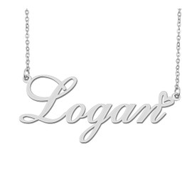 Aoloshow Stainless Steel Silver Logan Heart Name Necklace Charm Pendant Jewelry for Mom Best Friends