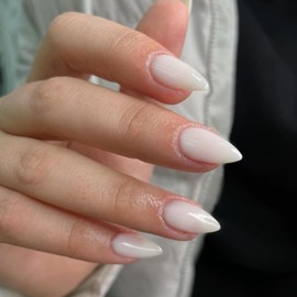 White Press on Nails Almond Shaped, SXVME Solid Color Glue on Nails Short Acrylic Fake Nails, Milky White Extra Short Almond Nails Press ons, Natural Reusable Glossy False Nails for Women 30Pcs