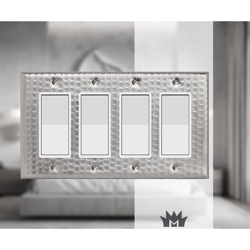 Monarch Abode Rocker Light Switch Cover Plate – 4-Gang Brushed