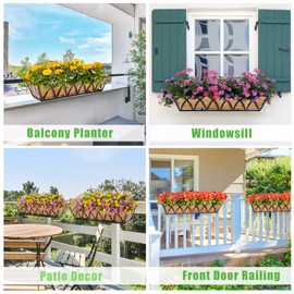 Y&M 4pcs 24 Inch Planter, Metal Window Boxes with Coco Liner, Indoor Outdoor Hanging Flower Planter for Garden, Lawn, Balcony, Porch, Fence, Patio Rail