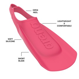 Arena Unisex Adult Comfortable Lightweight Swim Training Fins for Men and Women Silicone Short Blade Flippers Open Heel Design, Pink, 6-7