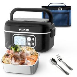 FIMEI Cordless Heated Lunch Box - 27000mAh Rechargeable Food Warmer for Work & Travel, 1.5L Stainless Steel Self-Heating Container with Timer, 30W Fast Charger (Black, 1.5L Container x 1)