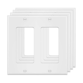 2-Gang Switch Outlet Wall Plate Cover Double Decora Electrical Faceplate wall plate for Light Switches, Smart Switch,Dimmers, GFCI, Receptacle, USB Outlet, White (Double Decorator 4 Pack)