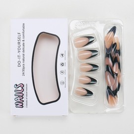 24Pcs French Tip Press on Nails Almond Green Fake Nails Medium French Tip False Nails with Designs Acrylic Nails Summer Glue on Nails Glossy Medium Artificial Nails Stick on Nails for Women