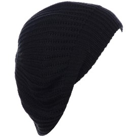 byos Señoras Invierno Solid Chic Slouchy Crochet acanalado Knit Beret Beanie sombrero w/WO Flor Adorno, Negro