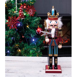 St Helens Home & Garden Nutcracker with Staff Christmas Decoration 30cm Height - Wonderfully Festive with Vibrant Colour Detail