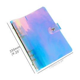 A5 Size 7"x9.25" 6-ring Rainbow Binder Covers Colorful Clear Soft PVC Notebook Shell Holographic Binder Cover Protector Snap Button Closure Loose Leaf Folder (Colorful, A5)