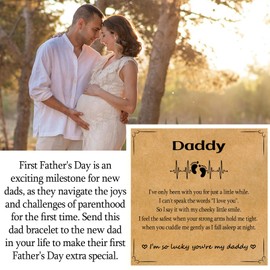 WIKHIA New Dad Gifts for Men, First Time Parents Gift Dad to Be Gift for Father's Day Birthday Christmas, Leather Bangle Bracelet for Dad Him Husband