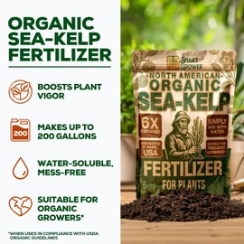 Organic Sea Kelp Fertilizer for Plants – Water-Soluble – Makes 200 Gallons – Kelp Meal Concentrate Plant Food – for Indoor Gardens, Hydroponics, Vegetables, Houseplants - Smart Grower - 8oz Bag