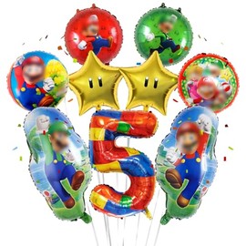 Birthday Party Decorations 5th for Girls Boys- 9Pcs Super Foil Balloons Bros Happy Birthday Colorful Party Decorations Helium Balloons for Kids Baby Shower Christmas Birthday Theme Party Supplies