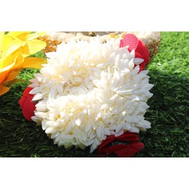 Artificial Jasmine Red Rose Gajra Hair Band Scrunchie White (Pack of1) Gajra Band For Wedding Party Festival, Dance