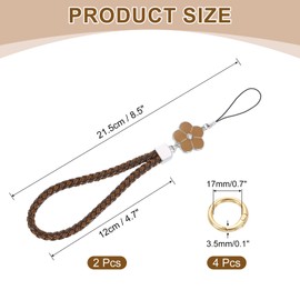 sourcing map 2Pcs Wristlet Lanyards, 4.7" Leather Keychain Strap with Flower Charm for Clutch Cellphone Keychain Wallet Purse Accessories, Brown