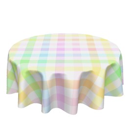 aportt Easter Tablecloth Round 60 Inch Colorful Buffalo Plaid Table Cloth Circular Table Cover Washable Wipeable Polyester Tabletop for Dining Kitchen Holiday Decor