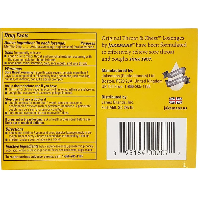 Jakemans Honey and Lemon Throat & Chest Lozenges Cough Drops