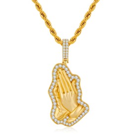 RepaTime Gold Plated Necklace with Praying Hands Pendant Stainless Steel Rope Chain Trendy Religious Necklaces for Men the Lords Prayer Pendant Mens Jewelry Gift