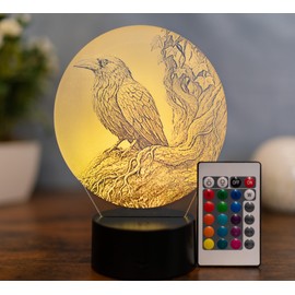 Raven LED Lamp - 3D Table Lamp with Mystical Bird Motif & Colour Changing - Gift for Nature Lovers, Fantasy & Gothic Fans - Mood Light for Living Room & Bedroom - Acrylic Made in Germany