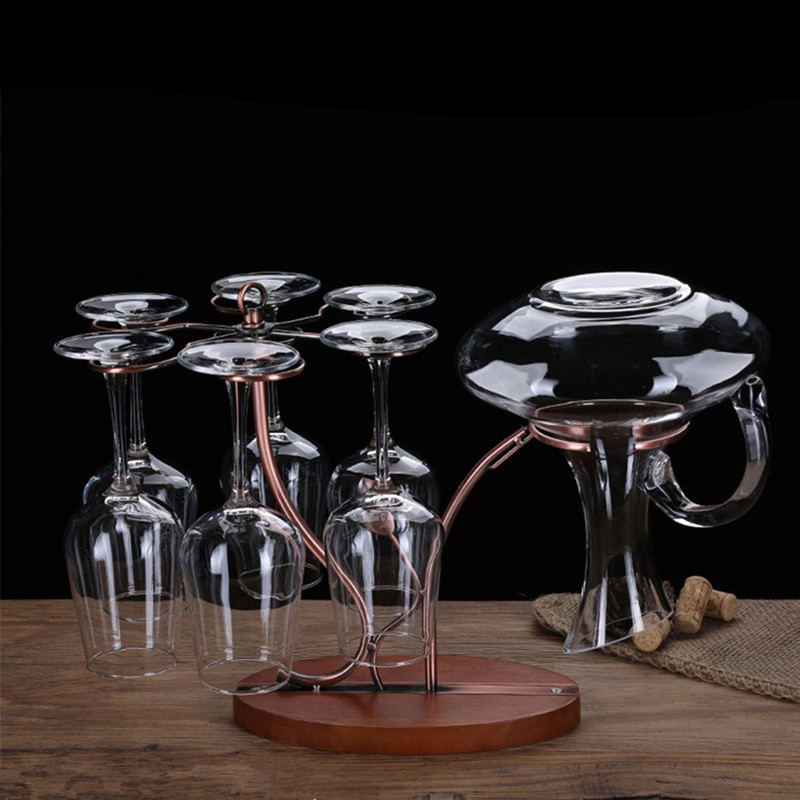2-in-1 Red Wine Glass Rack & Wine Decanter Vintage Bronze