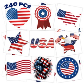 winthrop 240 Pcs 4th of July Temporary Tattoos for Kids - Individually Wrapped, Waterproof & Safe USA Flag & U.S. Presidential Election Designs, Perfect for Independence Day, 60 Unique Patterns