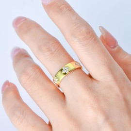 PROSTORY Clover Moissanite Wedding Band D Color VVS1 Clarity 925 Sterling Silver 18K Gold Plated Four Leaf Rings for Women or Men Anniversary Promise Bridal Jewelry Gifts, Sterling Silver, Moissanite