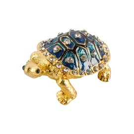 Ieron Mit Kristallen besetzte Schmuckschatulle in Form Einer Schildkröte, Schmuck- und Ringhalterbox mit dekorativen funkelnden Diamantornamenten, Andenkenbox (blau)
