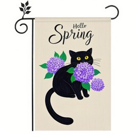 BlissYard Spring Garden Flags 12x18 Double Sided Outdoor Spring Decor Spring Banner Spring Decorations For Home Black Cat with Hydrangeas Spring Yard Flags For Outside Seasonal Yard Decoration