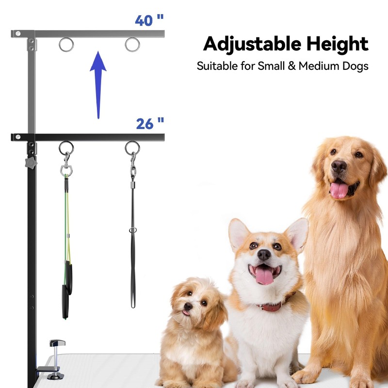 Foldable Dog Grooming Arm with Clamp: Adjustable Height 26"-40", Dog