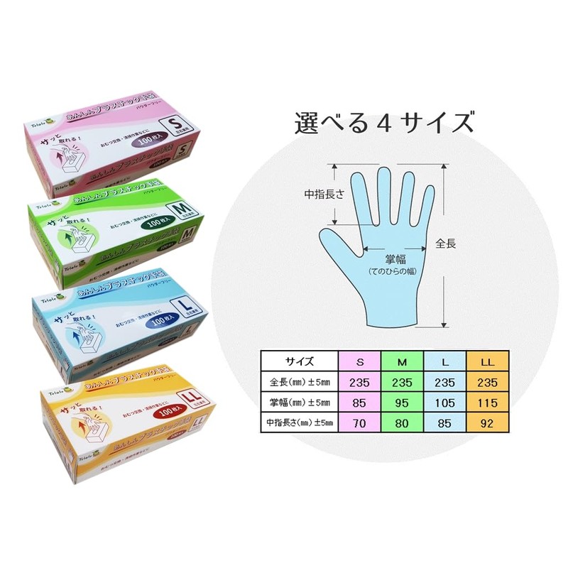 [Tetote] プラスチック手袋 介護 M 100枚入 1箱 【1枚づつ取り出しやすい】 PVCグローブ 使い捨て手袋 パウダーフリー