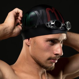 Gorra para Natación Unisex Adulto Modelo Mexico Negra Tricolor (Silicon) Impermeable, Unitalla, Color Negro