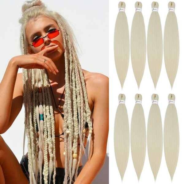 Spetra Platinum Blonde Pre Stretched Braiding Hair Extensions 24 Inches - 8 Bundles Synthetic Crochet Braids, Knotless Natural EZ Box Braids Hair Professional Soft Yaki Straight (613)