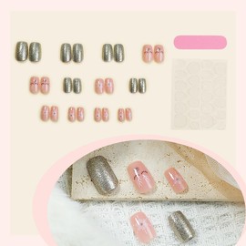 24Pcs Christmas Press on Nails Short Cute Elk Fake Nails Square Shaped Acrylic Nails Glossy Stick on Nails Snowflake False Nails Winter Holiday Manicure Decorations for Women Girls Acrylic Nails DIY
