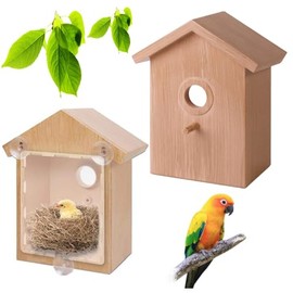 Loopunk Wooden Breeding Nest Parrot Cage Bird Feeders Hanging Bird Feeders Accessories for Parrot Cage