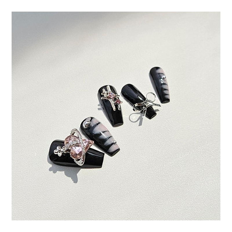 Rose Silver Handmade Nail Tips - Square / 로즈 실버