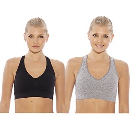 Just Intimates SB20027-1-M Racerback Sports Bra (Pack of 2) Heather Gray, Black