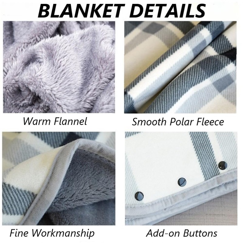 Fleece Wearable Blanket with Buttons - Comfy Poncho Throw Flannel