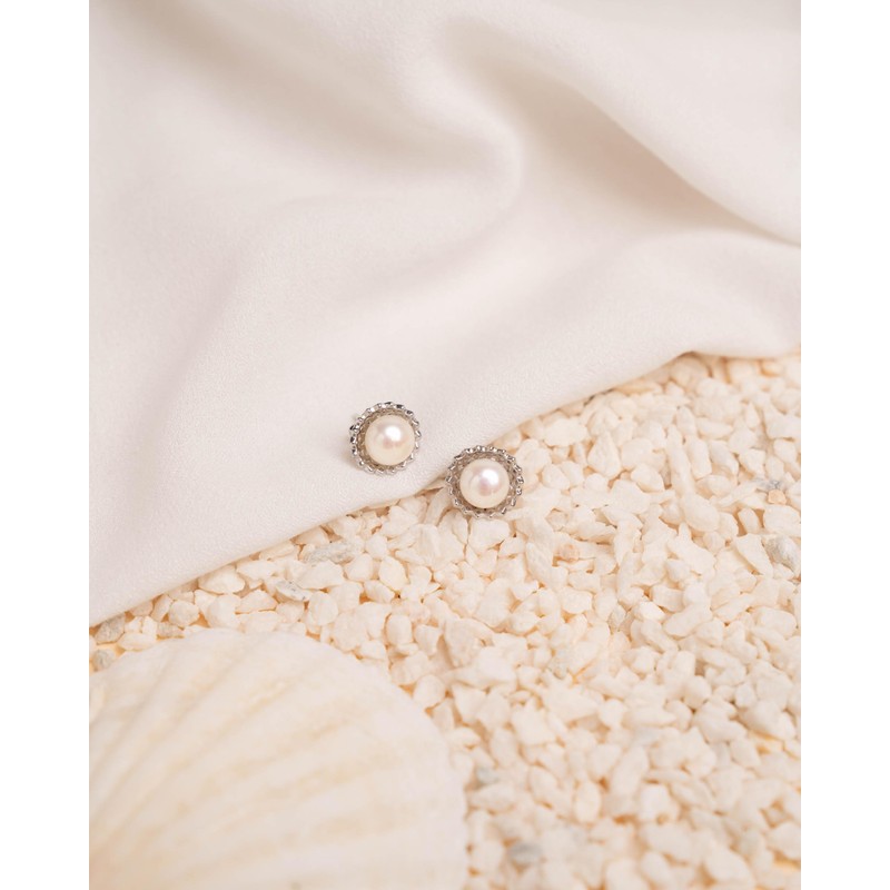 Women Pearl Earrings Freshwater Cultured Pearls Button Shape 7,5 to