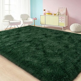 Lairep Large Area Rugs for Living Room Bedroom, 5x7 Feet Dark Green Fluffy Shag Rugs, Ultra Soft Shaggy Plush Fuzzy Modern Indoor Throw Floor Carpet for Girls Boys Dorm Nursery Home Decor Aesthetic