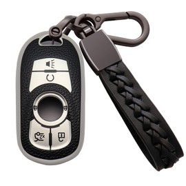 Syodiesn for Buick Key Fob Cover Soft TPU with Leather Keychain Key Case Shell Full Protective Cover Compatible with Buick 2015-2023 GL8 Verano Enclave Regal Lacross Encore Envision 6 Button, A Silver