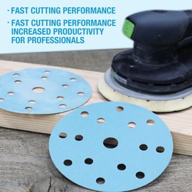 6 Inch 15 Hole Sanding Discs 800 Grit Hook and Loop Sanding Disc Blue Ceramic Sanding Discs, Heavy-Duty and Dust-Free Sandpaper for Random Orbital Sanders, 50 Pack