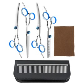 TPZORJX Professional Dog Scissors Set, Stainless Steel 5 in 1 Dog Scissors with Rounded Safety Tips, Fur Scissors Including Thinning Scissors, Curved Straight Scissors